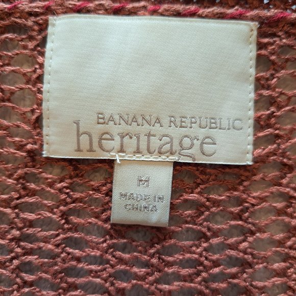 Banana Republic Heritage Rust Open Knit Fishnet Crochet Sweater Top Size Medium - Picture 2 of 3